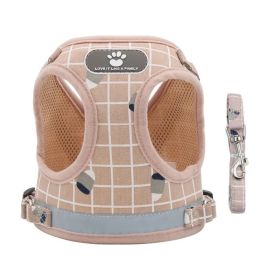 Dog Harnesses & dog leash set; New Pet Towing Rope Vest Dog Chest Strap Breathable Reflective Small Dog Towing Rope Pet Supplies (colour: Powder lattice, Specification (L * W): S)