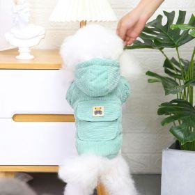 Dog warm clothing; Autumn & winter clothes New cotton padded clothes Teddy pet clothes Winter plush corduroy pull loop two leg cotton padded clothes (colour: Starter Edition - Green, size: S)