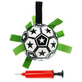 Dog Soccer Ball Toys with Straps Interactive Dog Toy for Tug of War Puppy Birthday Gifts Dog Tug Toy Dog Water Toy (Color: Black and white, size: M)