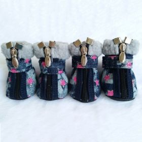 Pet Booties Set 4 PCS Warm Winter Snow Stylish Shoes Skid-Proof Anti Slip Sole Paw Protector with Zipper Star Design (Color: Pink, size: L)